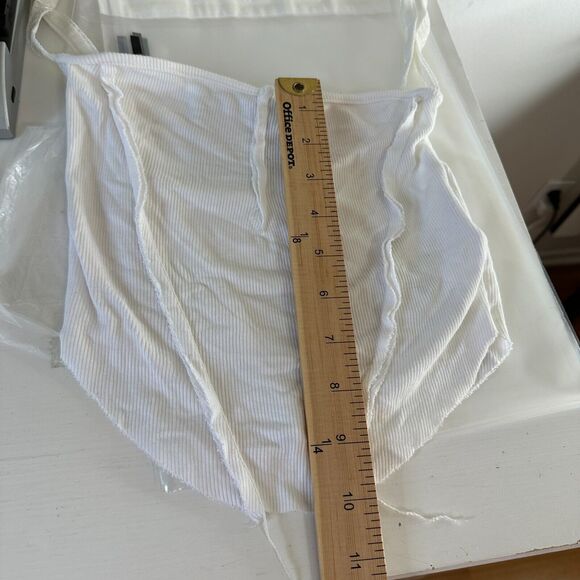 Sami Miro Vintage White VCut Square Neck Tank White Babyrib Raw Cut Trim Top SM - Picture 10 of 12